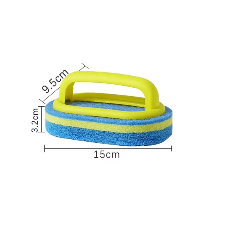 Brosse éponge de nettoyage de salle de bain avec manche en plastique